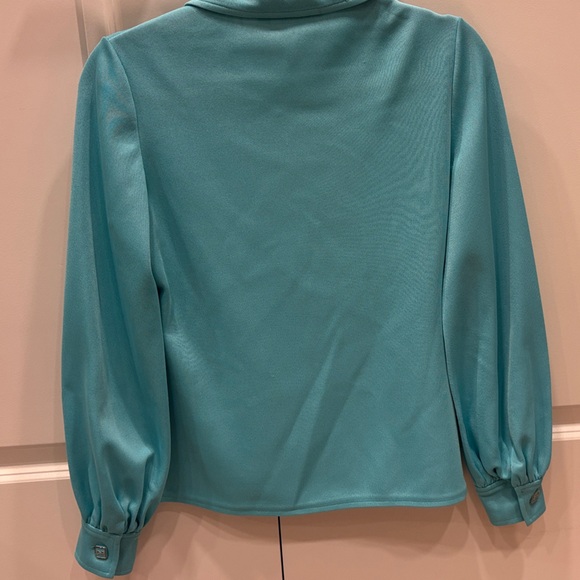 VINTAGE - 1960s Neiman Marcus Teal Button-Front Knit Blouse - Picture 5 of 5